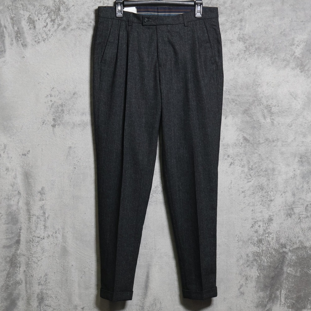 Bugatti Pants Men 32x31 Charcoal Grey Pleated Wool Blend Stretch Preppy Trousers